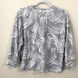 Rachel Zoe Womens Sweatshirt Large Gray White Leaves Pullover L4